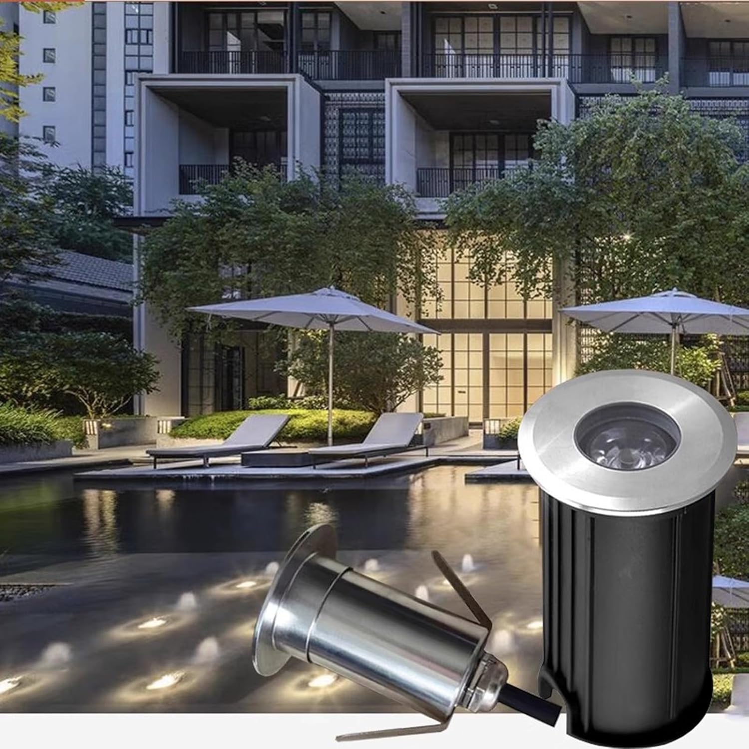 Mini IP68 Waterproof Stainless Steel Embedded LED Spotlight 12V/24V Low Voltage Underwater LED Light, for Pool, Deck, Stairs, Dock, Fountain, Outdoor In-Ground Lighting(Blue,62x85mm(12V))