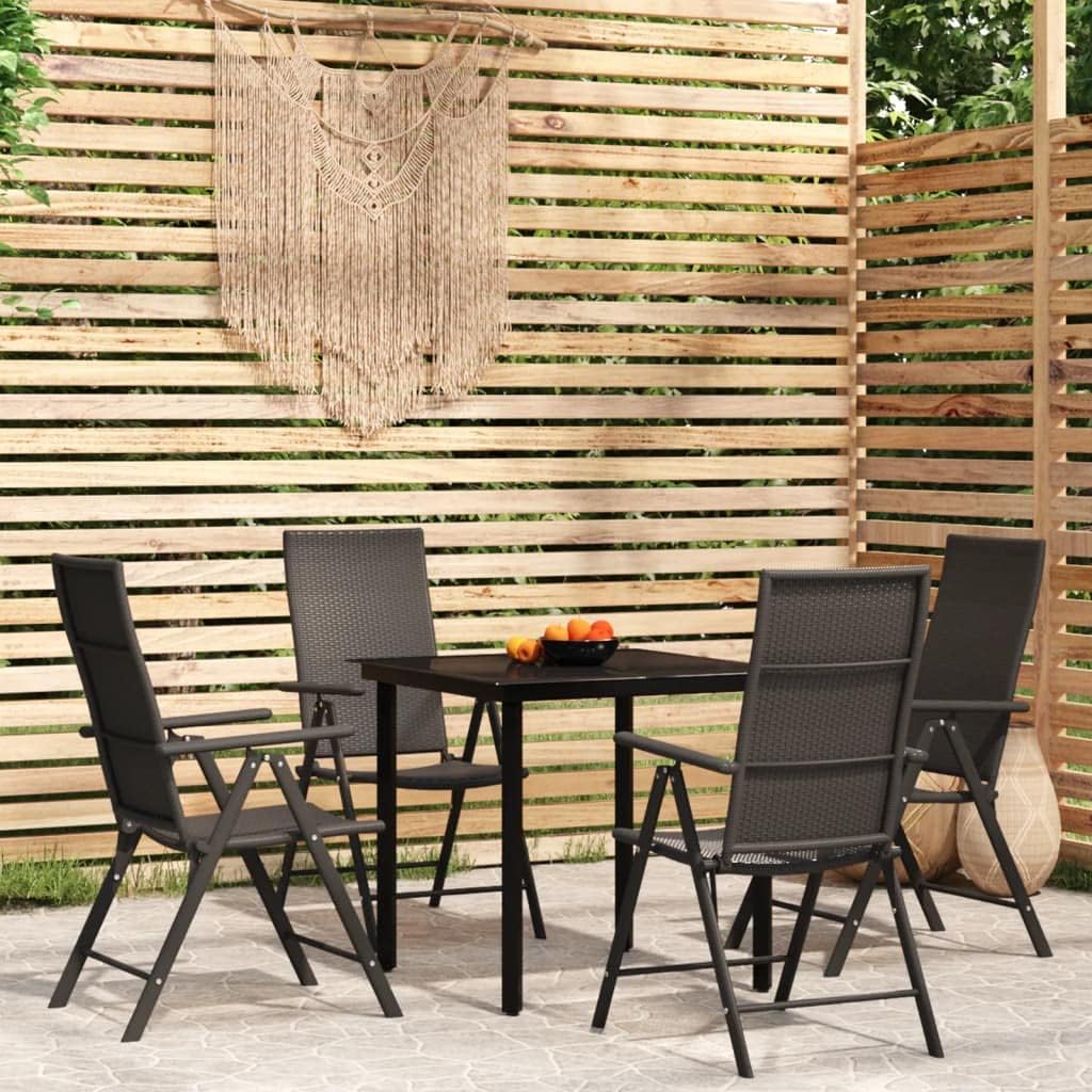 5 Piece Patio Dining Set Black,Patio Dining Set with Reclining Chairs and Glass Table for Outdoor Gatherings Furniture Sets for Patio, Lawn & Garden