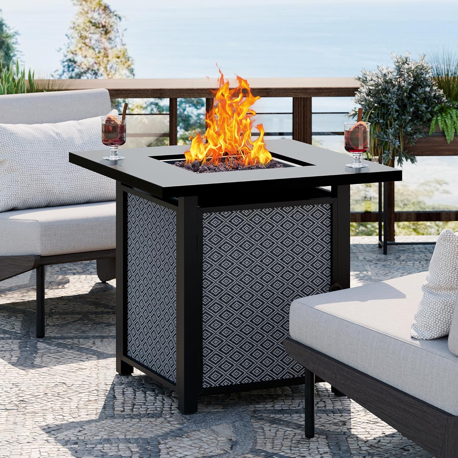 JAMFLY Propane Fire Pit Table Outdoor 28 Inch, Patio Gas Fire Pits 50,000 BTU with Lava Rocks, Waterproof Cover and Lid for Outside, Dark Gray