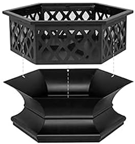 Iron Fire Pits with Poker for Garden,Hexagonal Shaped Metal Fire Pit Garden Stove with Spark Screen and Fireplace Cover for Outdoor Patio Backyard Camping Poolside