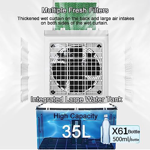 7.9 Gal Portable Swamp Cooler, 3-in-1 Evaporative Air Cooler with Auto Oscillating, 3 Speeds, 12h Timer & 4 Ice Packs, Windowless Air Conditioner for Backyard, Garage, Patio, Indoor