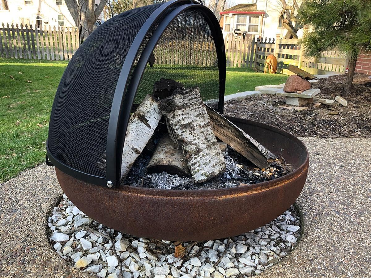 FIRE Pit Safety Screen- Pivot Model Round Fire Pit Screen 30″- 48″ Black