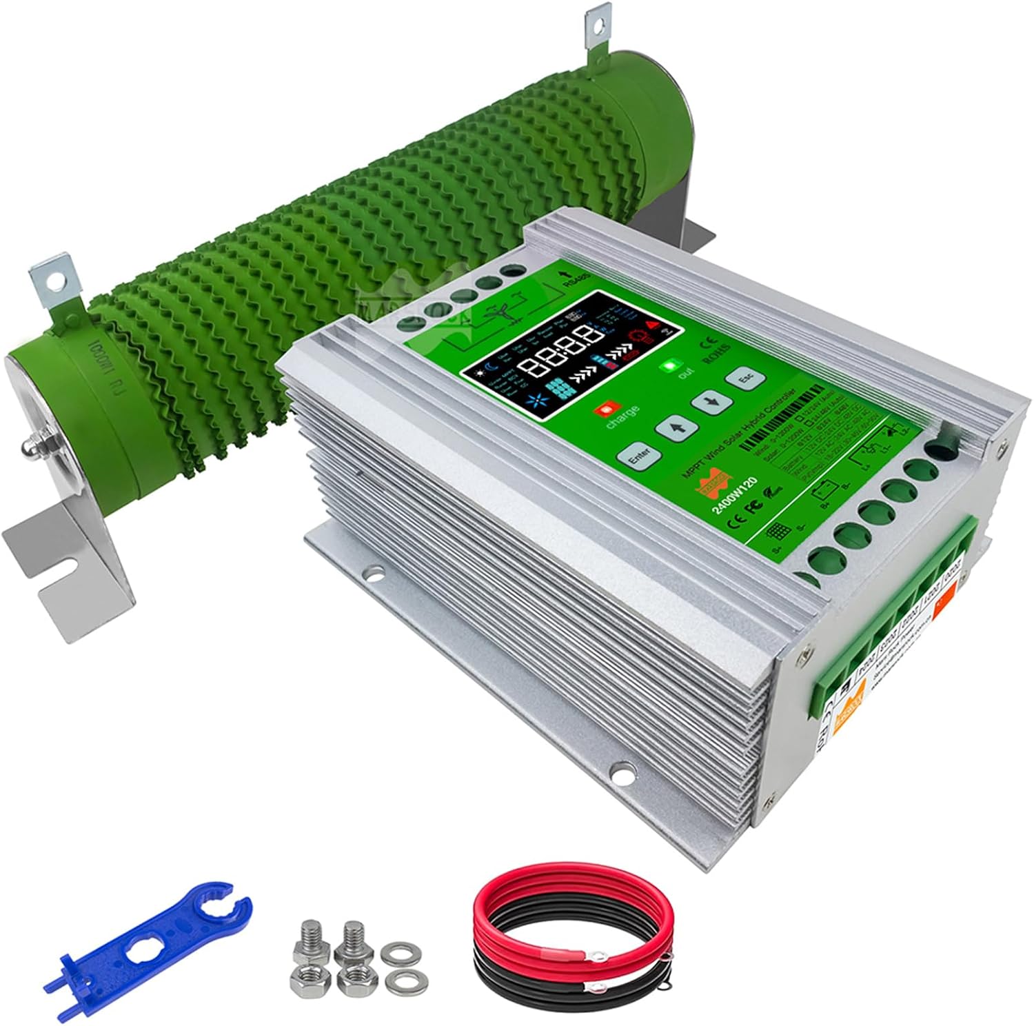 1600W MPPT Hybrid Wind Solar Controller Charge and Discharge Regulator Deluxe Version for Wind Max 800W Solar 800W for 12/24/48V Sealed and Lithium Battery Colorful LCD Display (12/24/48V)