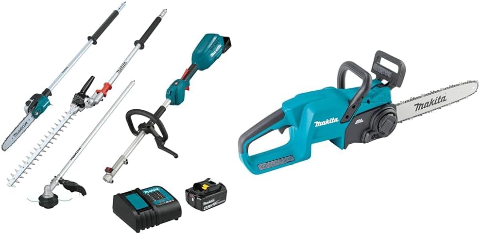 Makita XUX02SM1X5 18V LXT® Brushless Couple Shaft Power Head Kit w/String Trimmer, Pole Saw & Articulating Hedge Trimmer Attachments (4.0Ah) & XCU11Z 18V LXT® Li-Ion Brushless Cordless 14