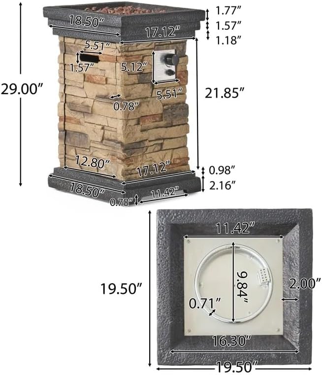 19.50'' Stone MGO Fire Column - Stylish Outdoor Fire Pit with Lava Rocks