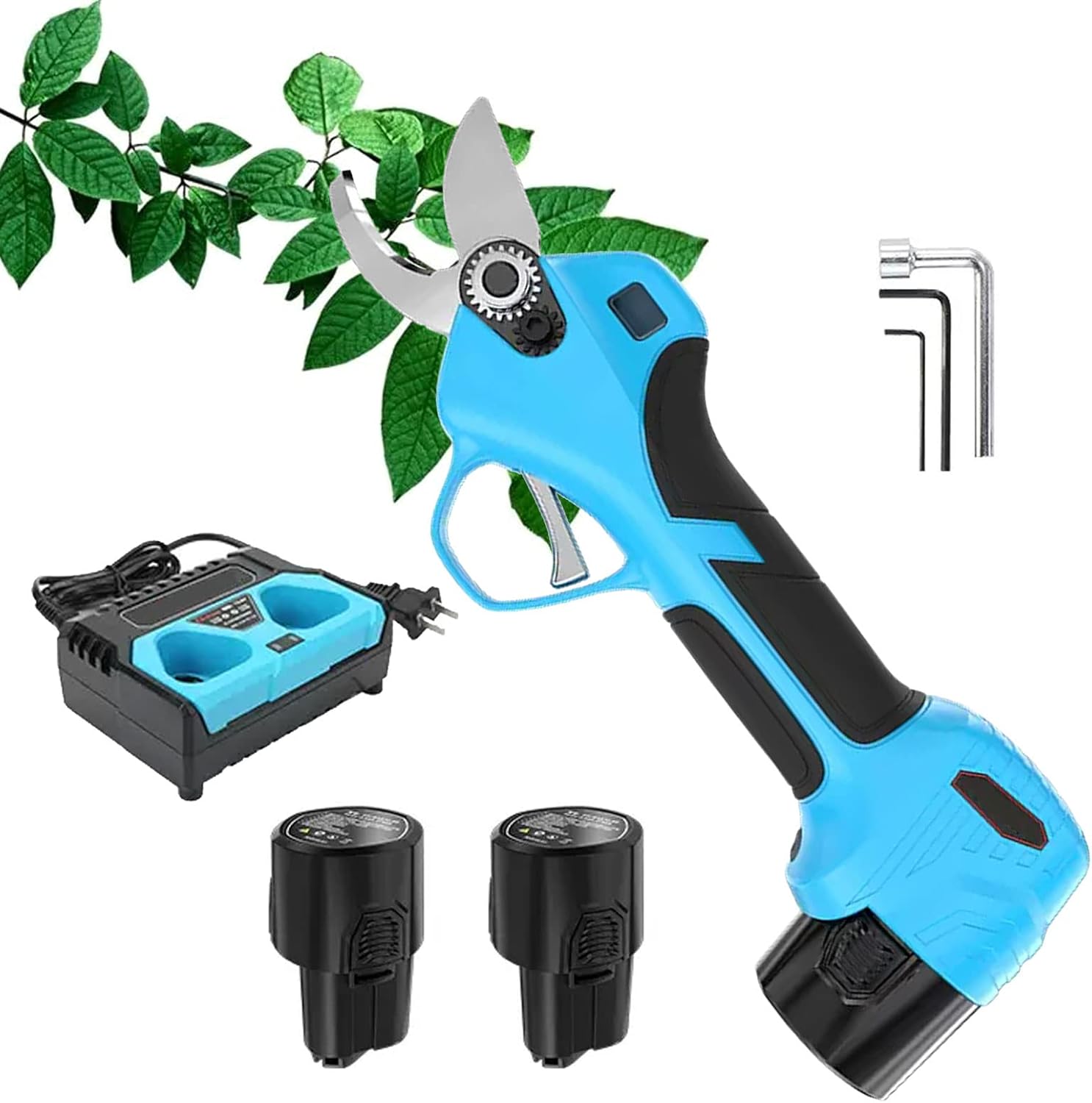 Cordless Electric Pruning Shears Professional Cordless Electric Pruning Battery Powered, 23mm Cutting Diameter, Garden Cutter with 2 Pack Backup Rechargeable 2.5Ah Lithium Battery, Fruit Pickin