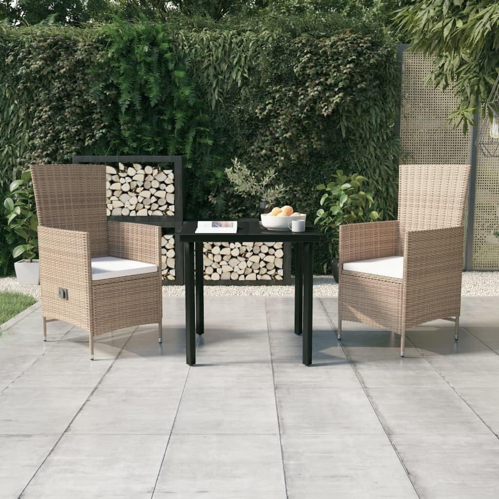 3 Piece Patio Dining Set with Cushions Beige Garden Furniture