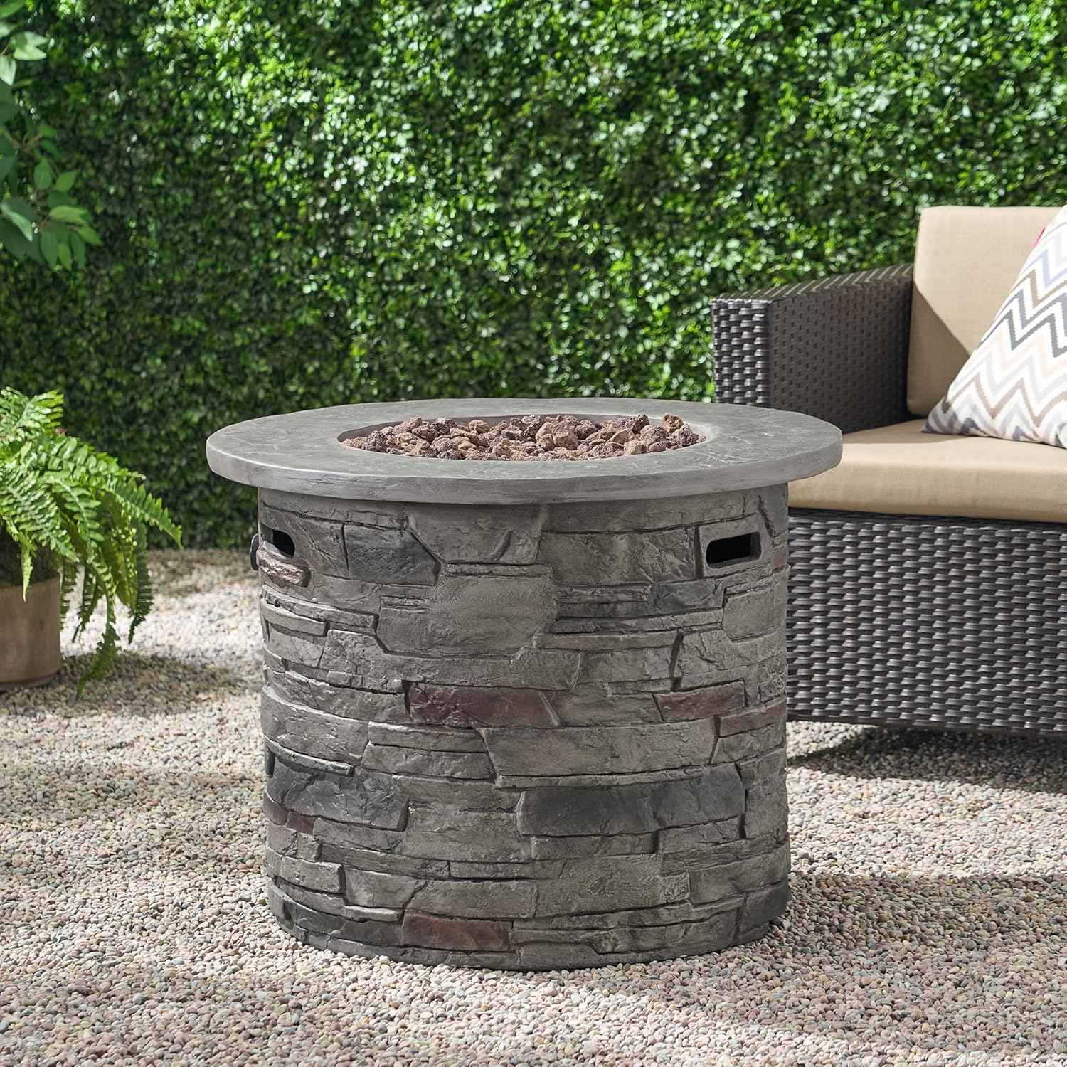 Roomfitters Outdoor Round Fire Pit Table with Stone-Look Magnesium Oxide Base, 32