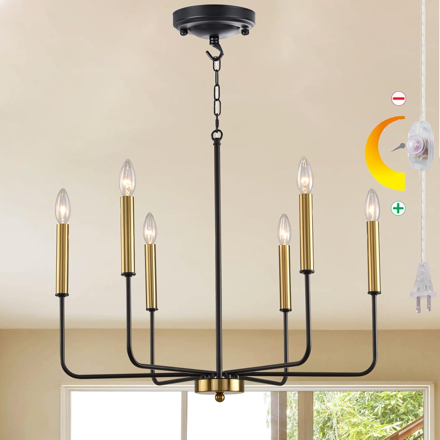 HOXIYA DIMMABLE Plug in Chandelier with Cord 25.6
