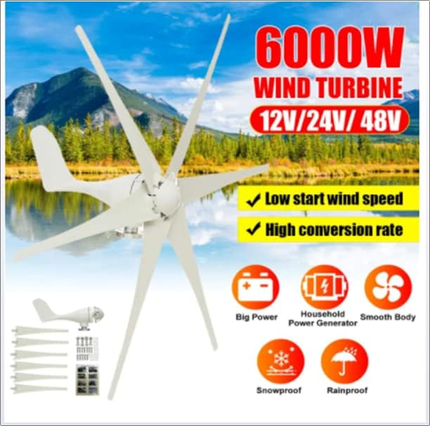 6000 W 12 V 24 V 220V White Wind Turbine with Nylon Fibre Wind Turbine Generator for Home Boat Farm