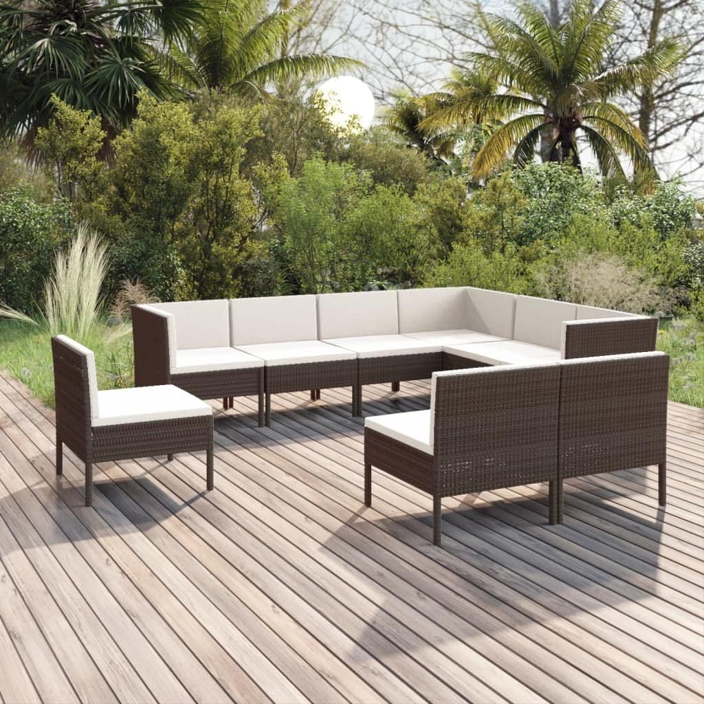 9 Piece Patio Lounge Set with Cushions Poly Rattan Brown,Elegant and Durable Outdoor Lounge Set for a Relaxing and Inviting Patio or Garden Furniture Sets for Patio, Lawn & Garden