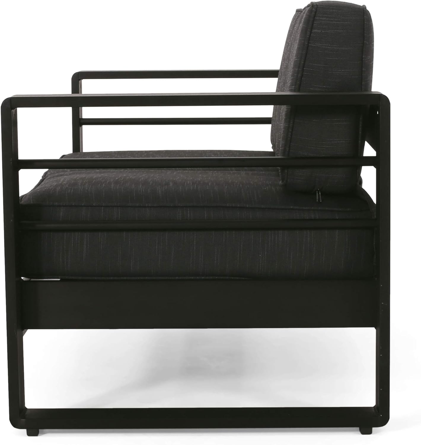 Christopher Knight Home Cheney Bay Outdoor Aluminum 4 Seater Chat Set with Fire Pit, Black, Gray, and Dark Gray