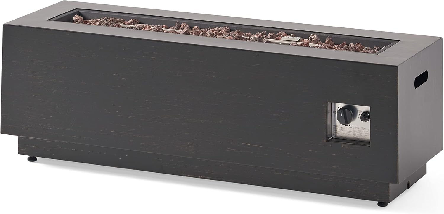40 Inches Outdoor Propane Fire Pit, 50,000 Btu Dark Grey Rectangular Fire Table, Brown + Gold Accents – Patio, Deck, Backyard (Tank Cover Not Included)