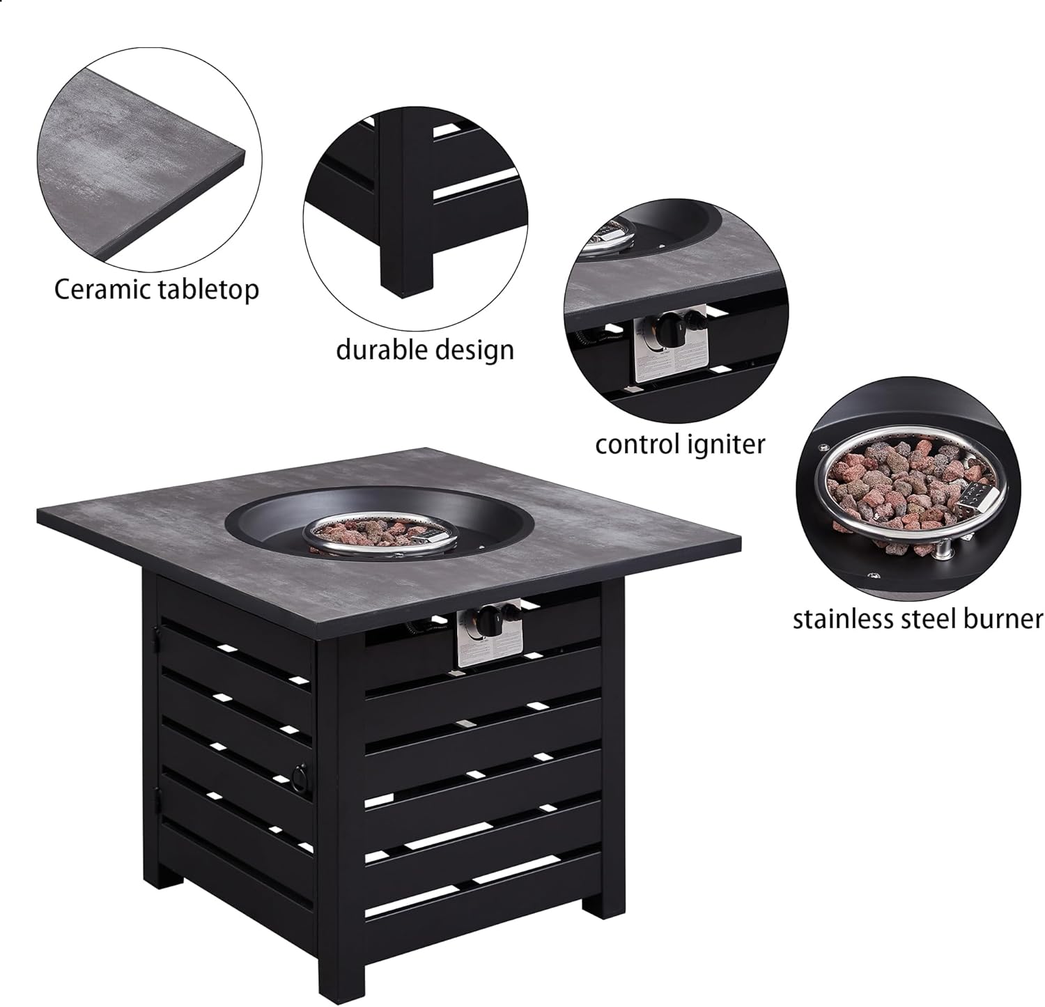 Clihome 32inches Fire Pit Table Auto-Ignition Propane Gas Firepit for Outside Patio Outdoor Fire Table with Waterproof Cover Firepits for Backyard Camping Outdoor Heating Bonfire Picnic (Grey)