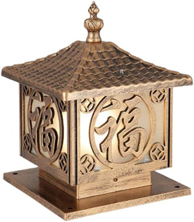 Post Lights,European Style Garden Villa Courtyard Columbal Lamp,E27 Pedestal Lighting Fixtures,Outdoor Waterproof Post Cap Light,Outdoor Wall Gate Blessing Pattern Lampshade Stigma Lantern
