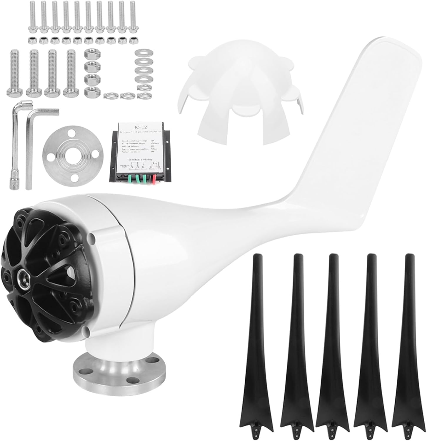 Walfront 1200W Small Wind Generator Kit 5 Blade Windmill Generator Wind Power Generator with Controller for Marine Home (12V)