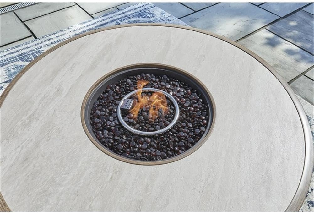 Bowery Hill Contemporary Beige Wicker/Rattan Fire Pit Table