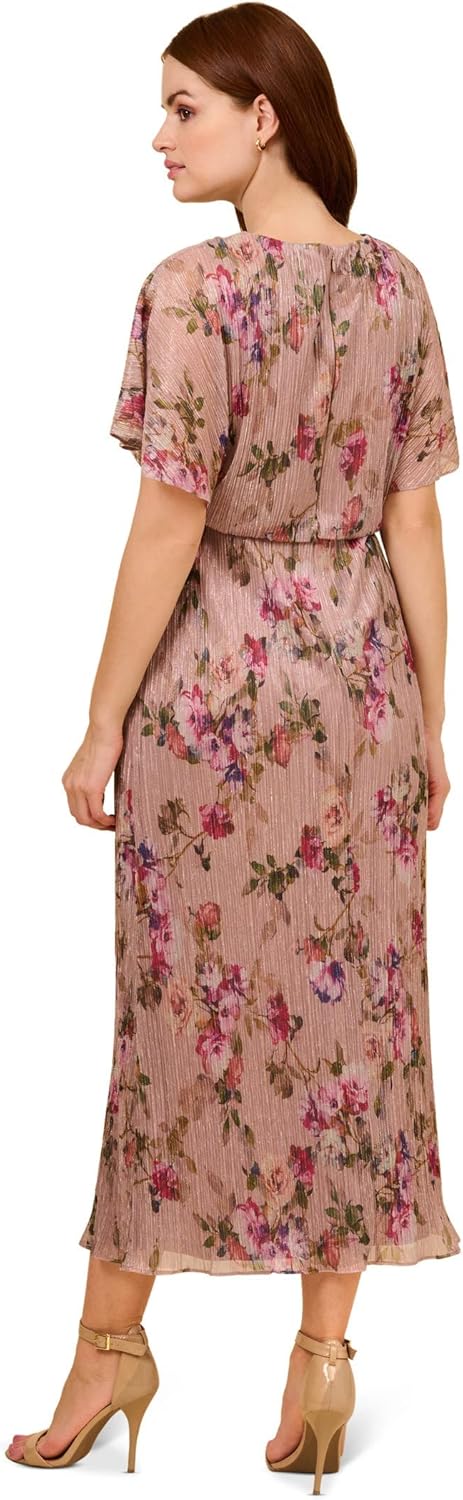 Adrianna Papell Women's Floral Metallic Crinkle Dress