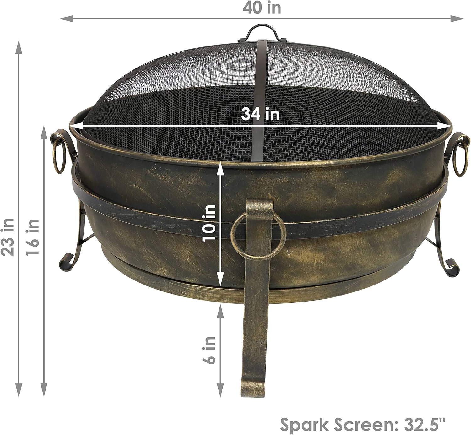 Sunnydaze 34-Inch Large Fire Pit for Outside - Wood-Burning Fire Pit Bowl for Outdoors with Spark Screen, Log Poker, and Grate