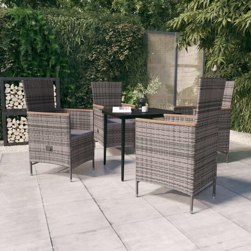 Furniture Sets 5 Piece Patio Dining Set with Cushions Gray,Versatile Garden Dining Set with Reclining Rattan Chairs and Acacia Wood Table Garden Conversation Sets