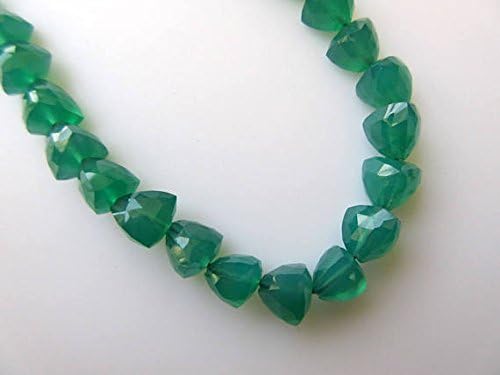 13 inch natural beads strand of 8mm faceted trillion green onyx gemstone beads for DIY jewelry - necklace, bracelet, earring, ring.