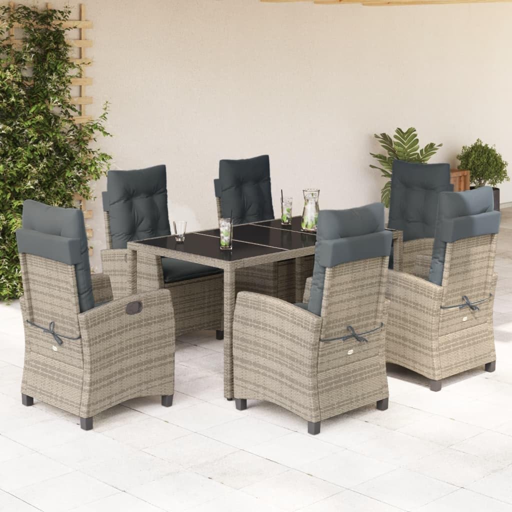 7 Piece Patio Dining Set with Cushions Gray Poly Rattan Garden Furniture