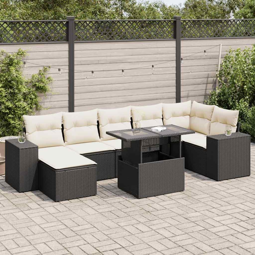 8 Piece Garden Sofa Set Black and Cream White, Outdoor Furniture with Transformable Design and Weather Resistant Materials for Patio Seating