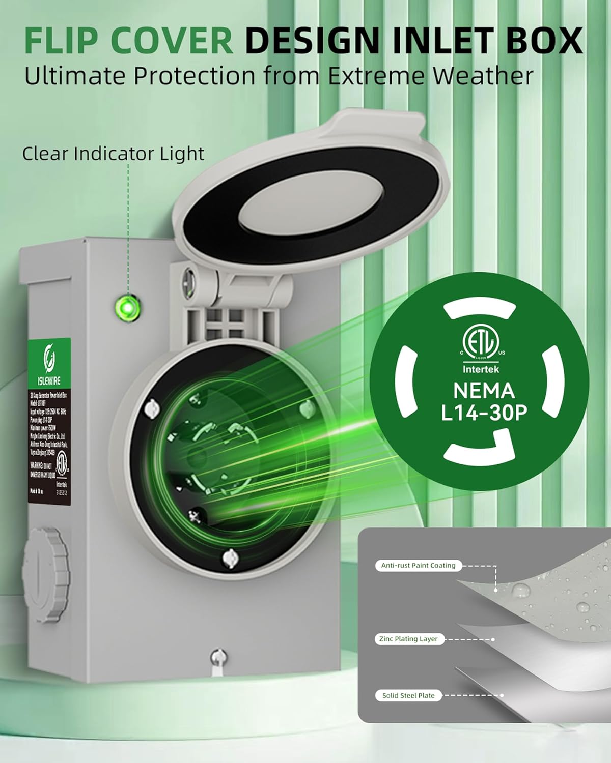 30 Amp 25FT Generator Cord and Power Inlet Box Kit, NEMA L14-30P to L14-30R, 4-Prong Generator Cord 10 AWG with Twist Lock Connector, Pre-Drilled 30 Amp Inlet Box, ETL Listed, Ready for Emergency Use