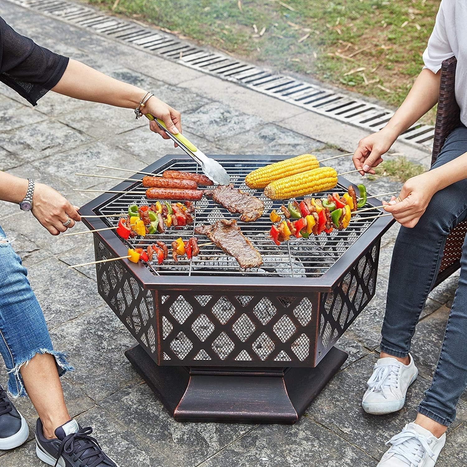 Large Retro Fire Pit,Black Cast Iron Brazier Heater,Multifunctional Camping Bowl BBQ,for Backyard,Camping,Picnic,Bonfire,Garden