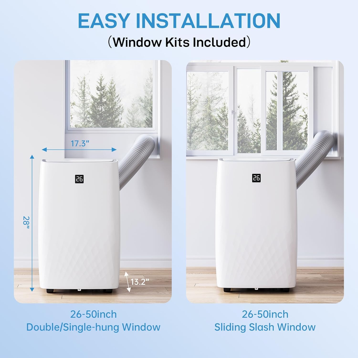 Portable Air Conditioners, 14000 BTU, 3-In-1 Unit Offers Fast Cooling, Dehumidification, Three-Speed Fan for Rooms Up to 750 Sq. Ft, with a 24-Hour Timer, Remote Control, and Operates Quietly