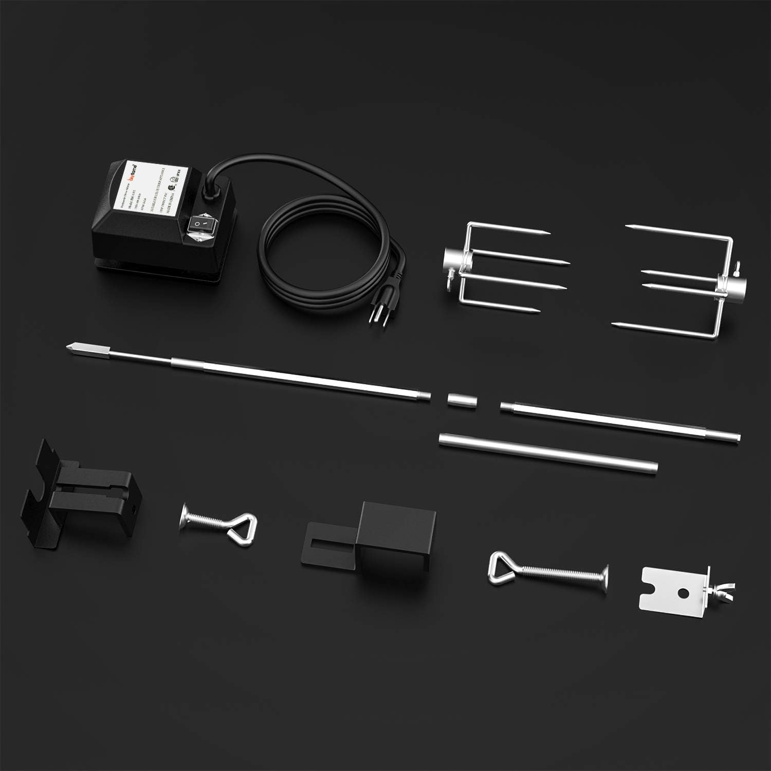 Skyflame Stainless Steel Rotisserie Kit with Heavy Duty Rotisery Motor & Accessories - Compatible with Large BGE | Kamado Joe | Pit Boss & Other Outer Diameter 21.5