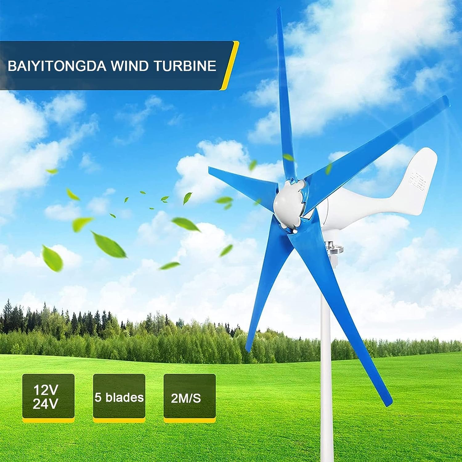 CHRISK Wind Turbine Generator, Windmill Generator 5000W Wind Turbine 5 Blades Wind Controller Turbine Generator Kit,12v