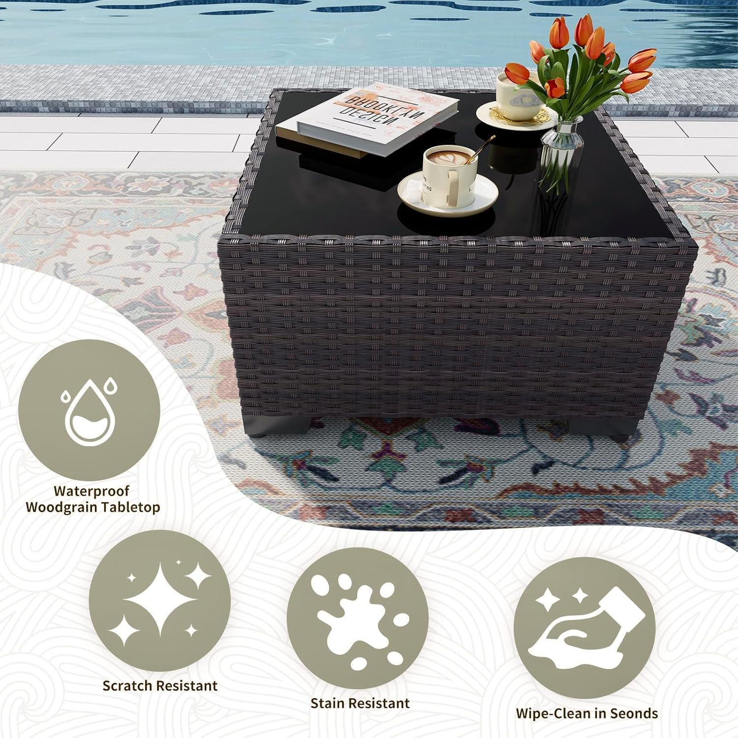 Gotland 10 Pieces Patio Furniture Set with Fire Pit Table, All Weather Rattan Outdoor Furniture with 29.5'' High Backrest 4’’ Thick Cushions Coffee Table, Outdoor Sofa for Deck, Garden, Backyard, Gray