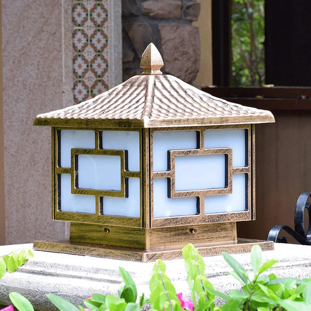 Outdoor Patio Post Lamp Traditional E26 Waterproof Pillar Lights Classical Garden Lantern with Aluminum Housing Pier Mount Outdoor Lighting Fixtures for Front Yard, Garden Porch