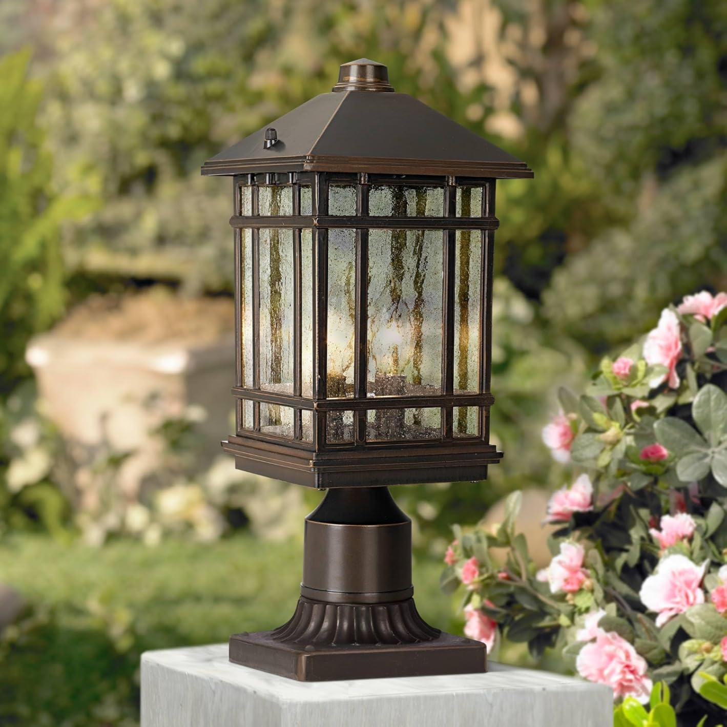 Kathy Ireland Sierra Craftsman Rustic Farmhouse Mission Outdoor Post Light Fixture Rubbed Bronze 2-Light 14