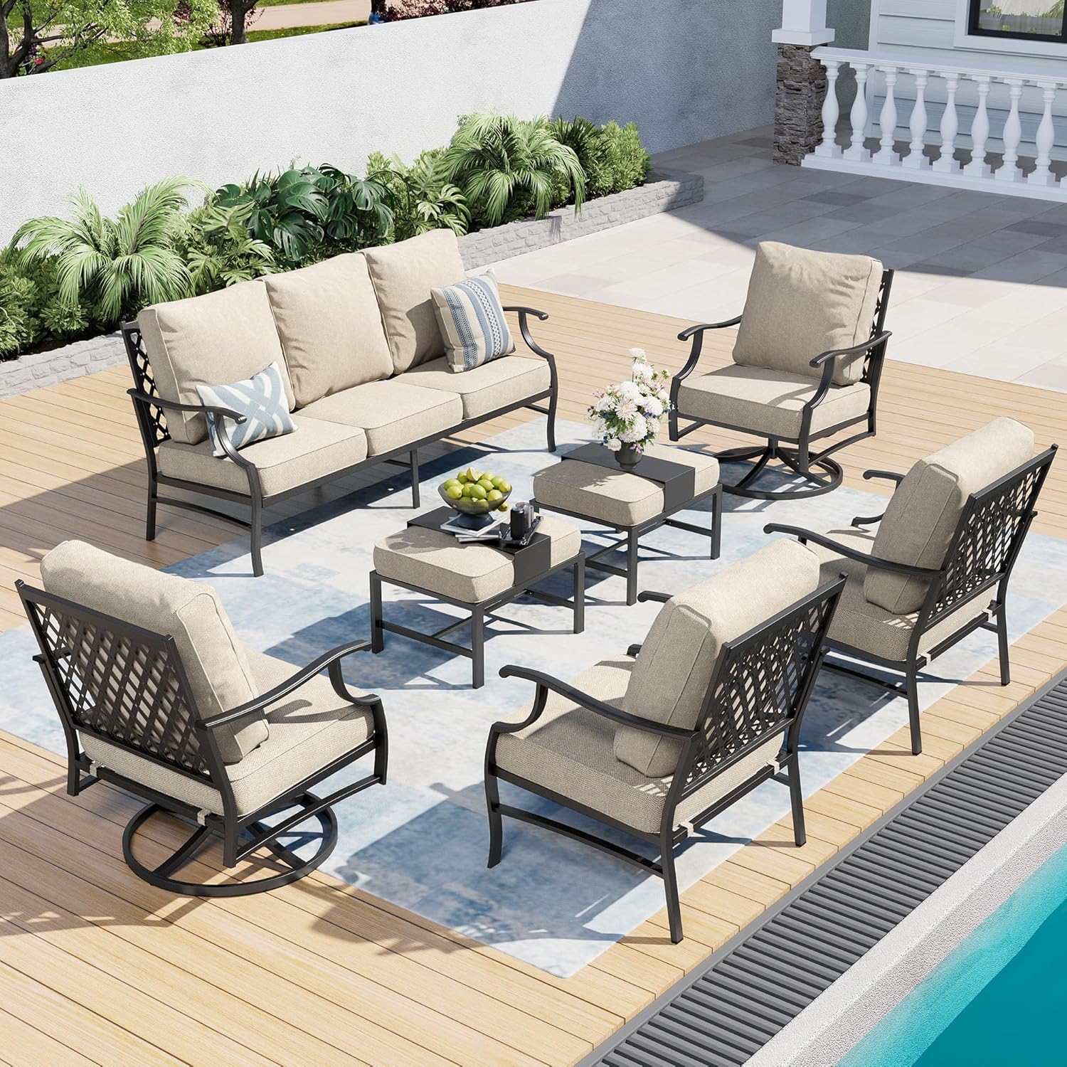 7 Piece Outdoor Patio Furniture Sets Metal Modern Outoor Patio Conversation Set with 5.75