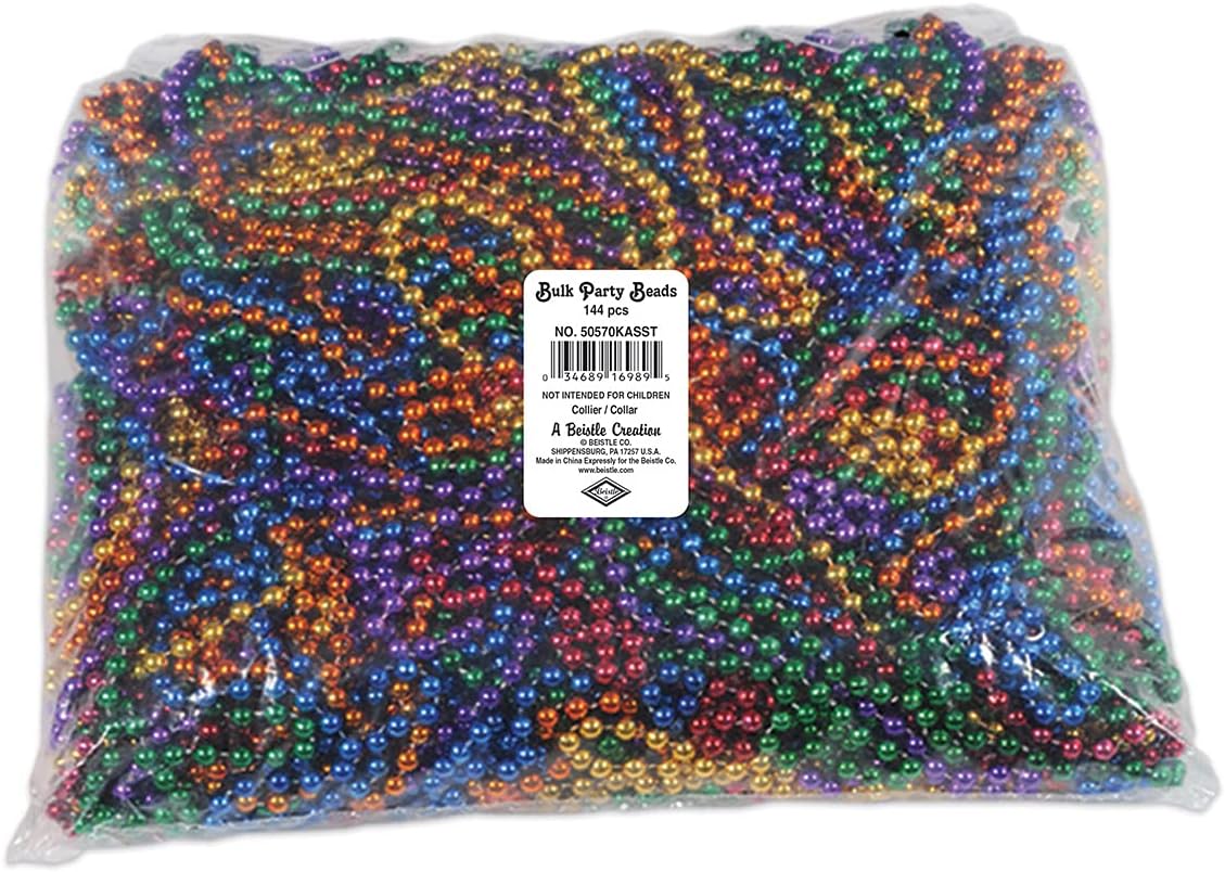 Beistle Bulk 720-Pack Small Round Party Beads, 7mm by 33-Inch, Assorted