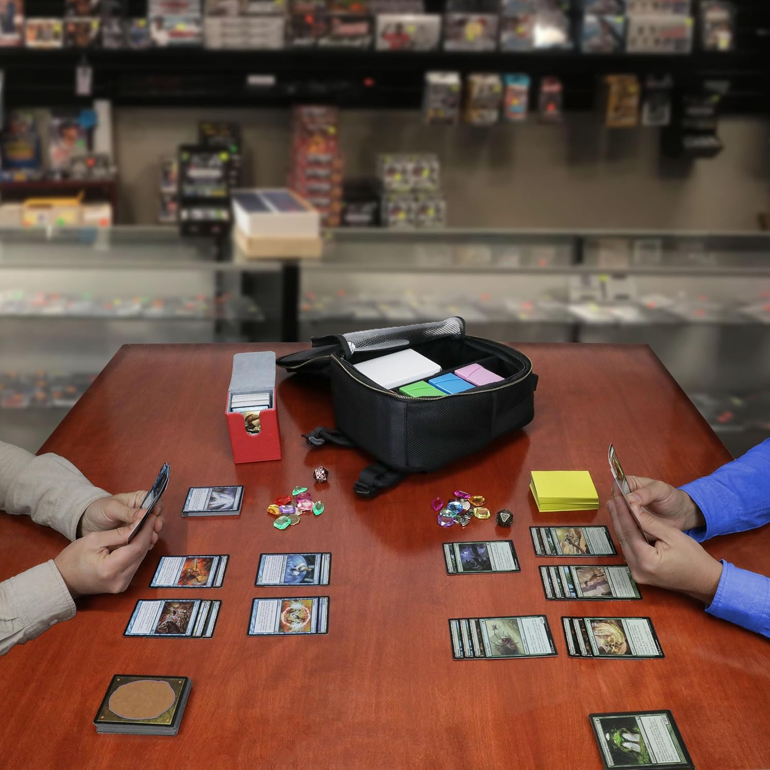 ENHANCE Small Card Backpack with Card Defender Screen, Customizable Interior, Storage for Dice Bag, Sleeves, Deck Boxes - TCG Backpack with Playmat Holder, Compatible with Magic the Gathering, Lorcana