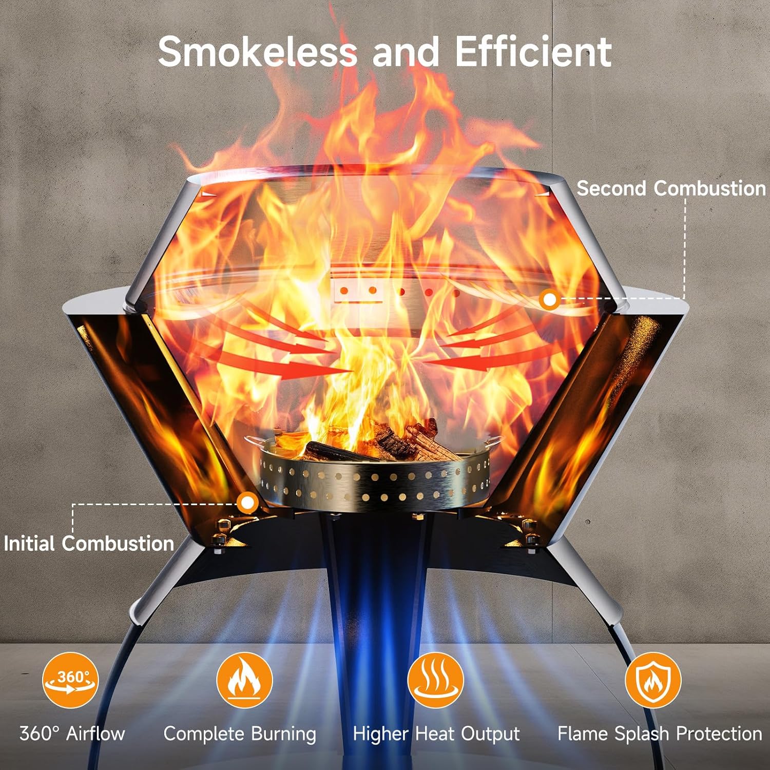 ONBRILL 20 Inch Smokeless Firepit, Outdoor Fire Pit with Waterproof Lid, Removable Ash Pan, Handbag, 2 in 1 Stainless Steel Potable Fire Pits for Outside Wood Burning, Bonfire, Camping, Picnic, Black