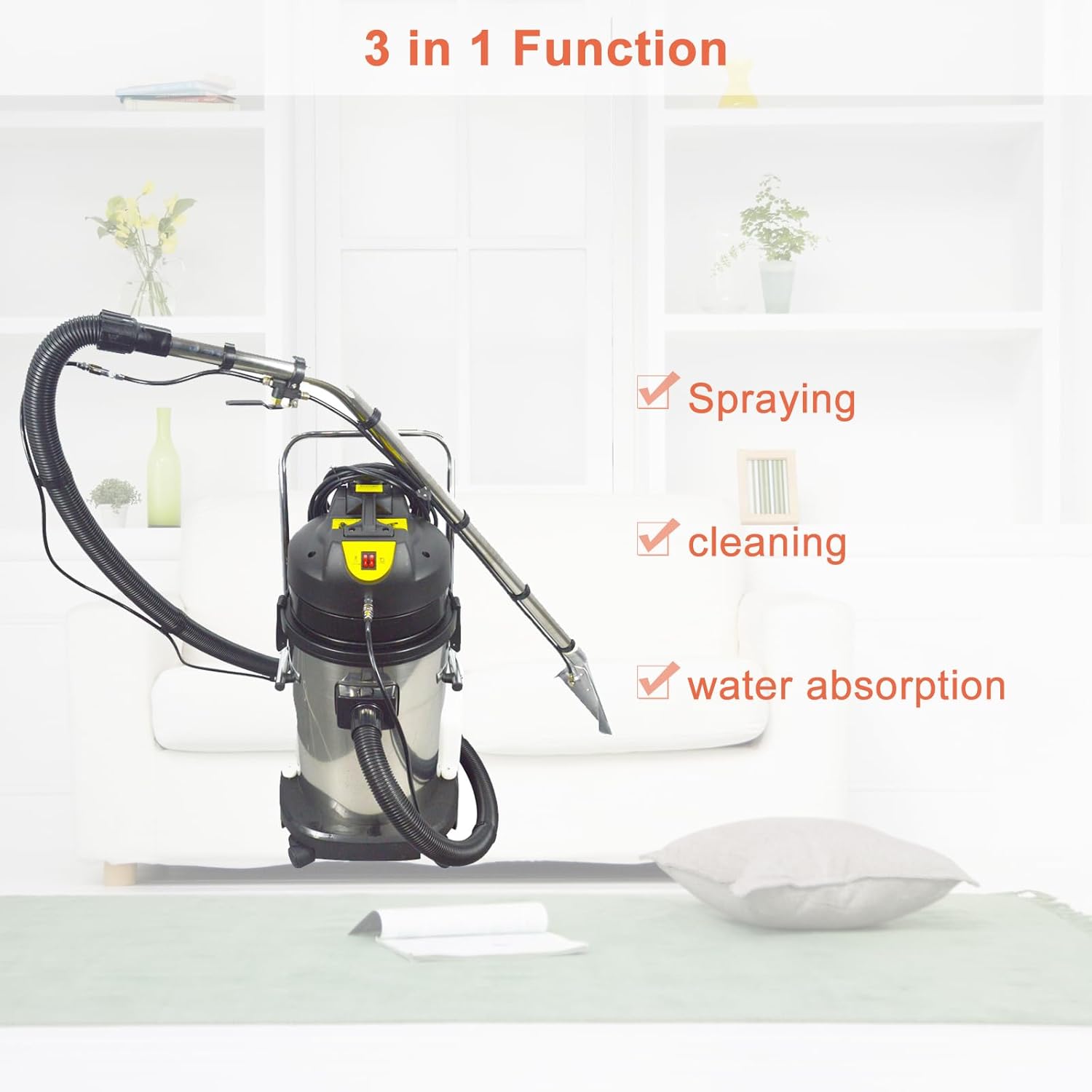 Carpet Extractor Machine 30L 3-in-1 Stainless Steel Carpet Cleaner for Corridor, Conference Hall and Restaurant 110V 1000W