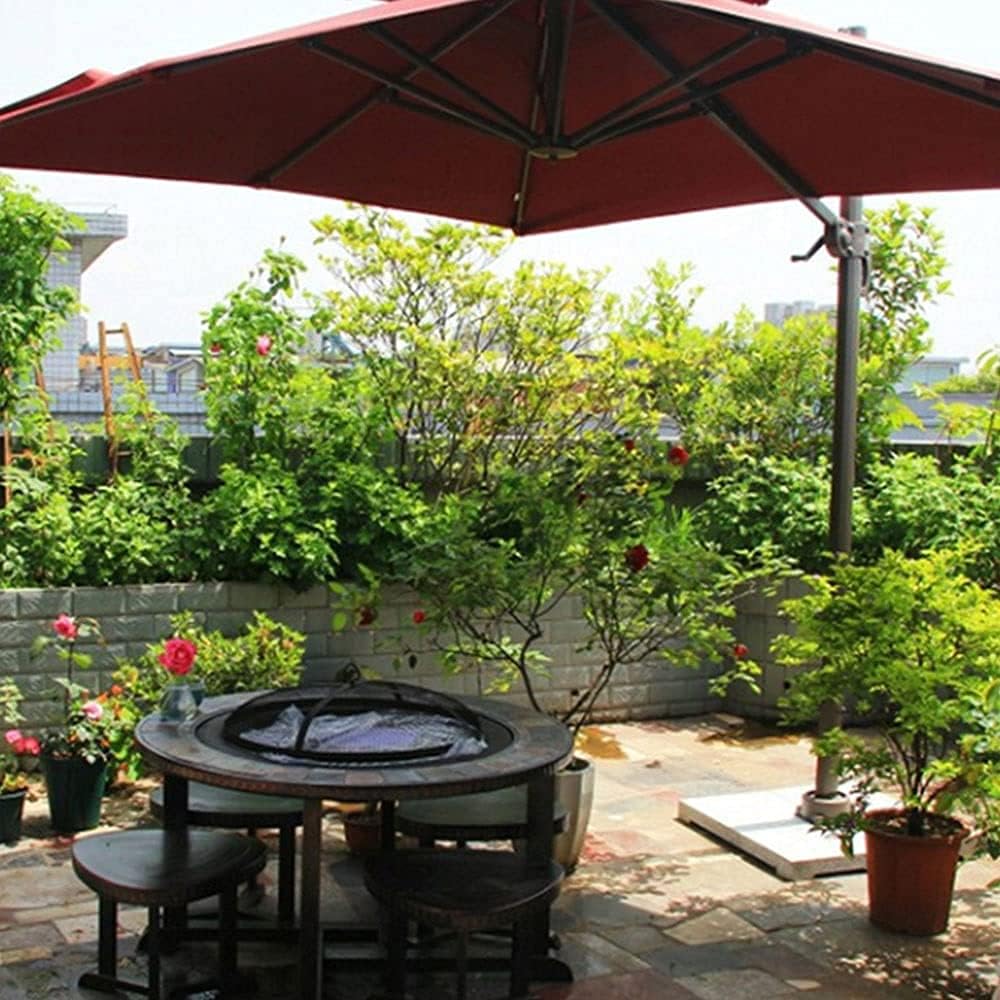 Outdoor Charcoal cast Iron Marble Round fire Pit Table Full Set of Tables and Chairs one Table Dual Purpose Multifunctional Easy-to-Clean Barbecue Stove