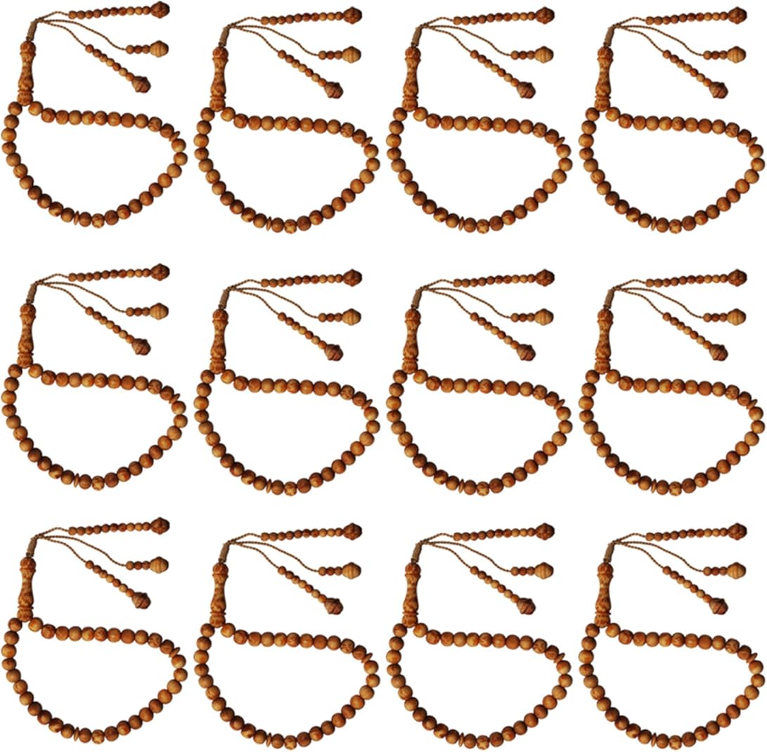 Lot of 12 - Naturally Scented 33-Bead Pine Pitch Wood Prayer Beads Rosary- 8mm Wood Tasbih Tespih