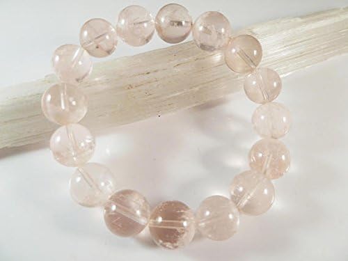 JEWELZ sericite in quartz stretch bracelet 12mm smooth round common mica muscovite mineral pink rose clear rare!