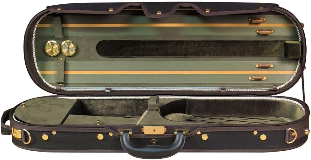 BK-4030 Luxury Violin Case – Modern Oblong – Sturdy Plywood, Padded Velour Interior, Accessory Compartments & Shoulder Strap for Protection & Travel