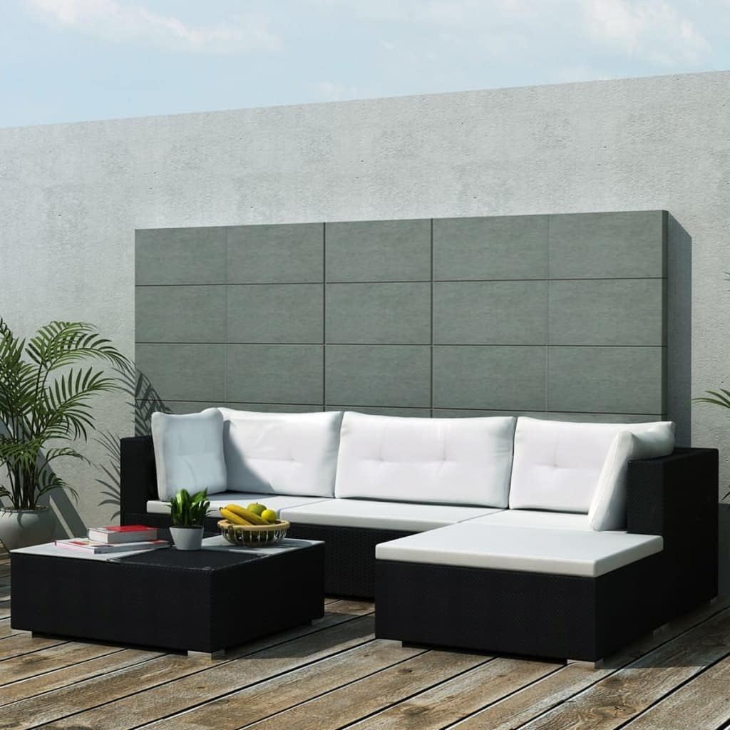 Furniture Sets 5 Piece Patio Lounge Set with Cushions Poly Rattan Black,Exquisite Rattan Sofa Set: Versatile Elegance for Outdoor Living Garden Conversation Sets