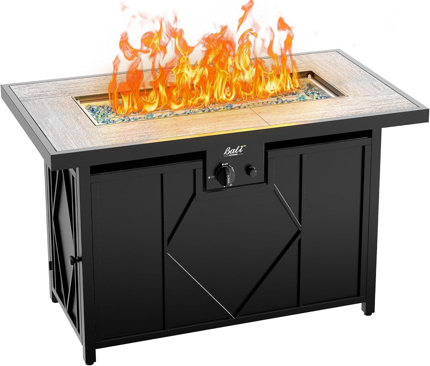 BALI OUTDOORS 42 inch Propane Fire Pit Patio Outdoor Fire Pit Table Large Black Firepits for Outside Rectangular