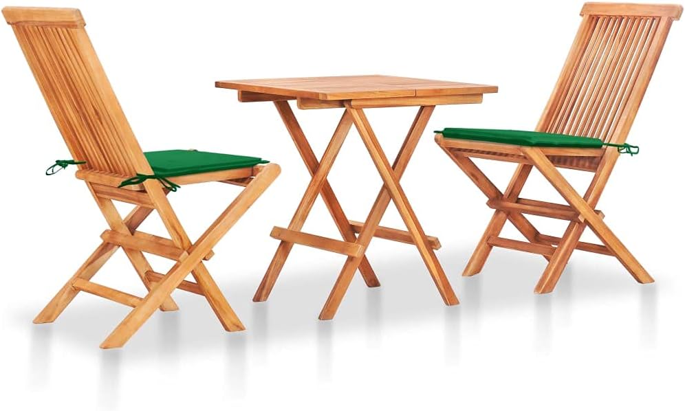 3-Piece Bistro Set, Solid Teak Wood Foldable Outdoor Table and Chairs, Patio Furniture Set for Balcony, Garden Dining, Brown Finish