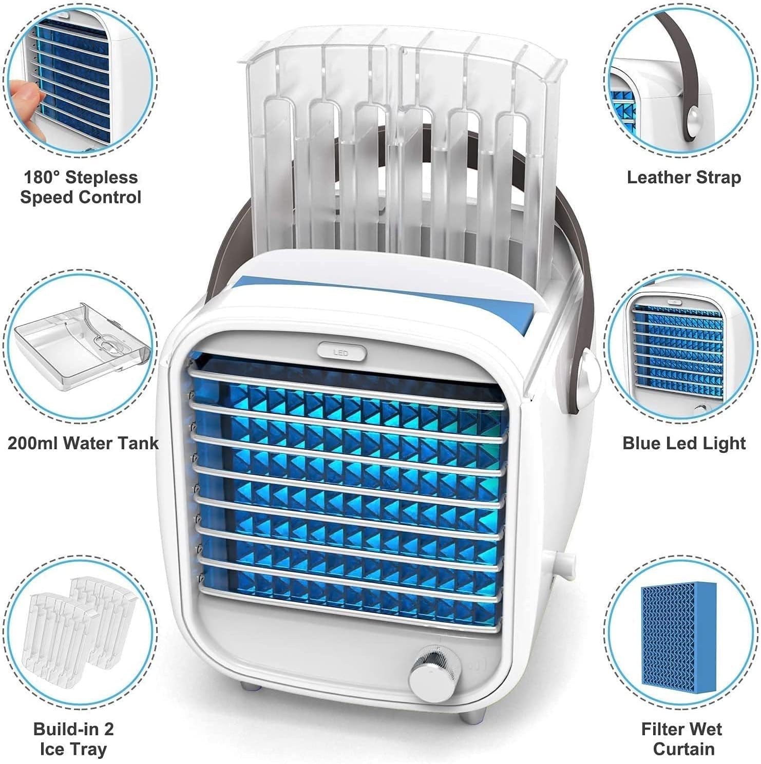 Portable Air Cooler Mini Desk Air Conditioner USB 200ML Waterbox for Small Room Office Bedroom