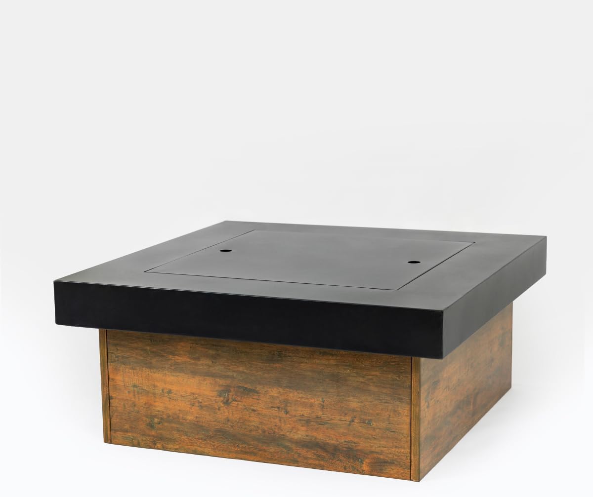 36 Inch Large Round Iron Wood-Burning Fire Pit Table, Black Steel Outdoor Fireplace with Geometric Cut-Out Design, 19.7