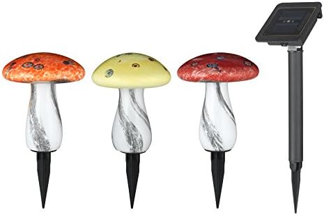 Solar LED Path Light 3-Pack 2X Brighter (2.4-Lumen) Red, Yellow, Orange Mushrooms